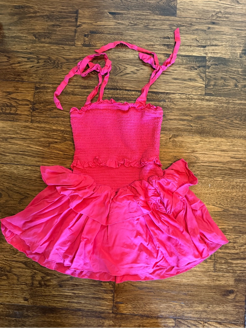 Katie J NYC Bright Pink Ruffle Halter Dance Dress